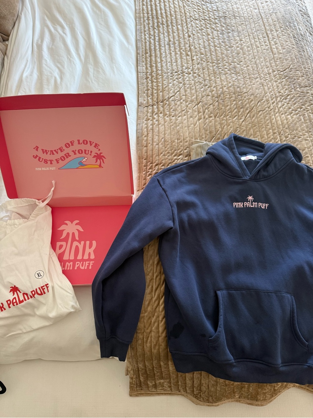 Pink Palm Puff Navy Logo Hoodie - Picture 3 of 7